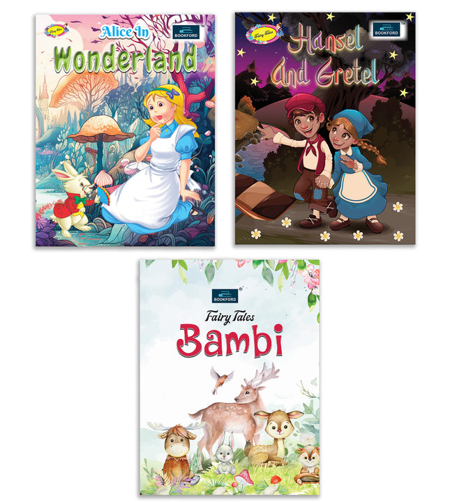 Fairy Tales for Kids (Set of 3) - Alice In Wonderland , Bambi And Hansel And Gretel Story Book for kids.
