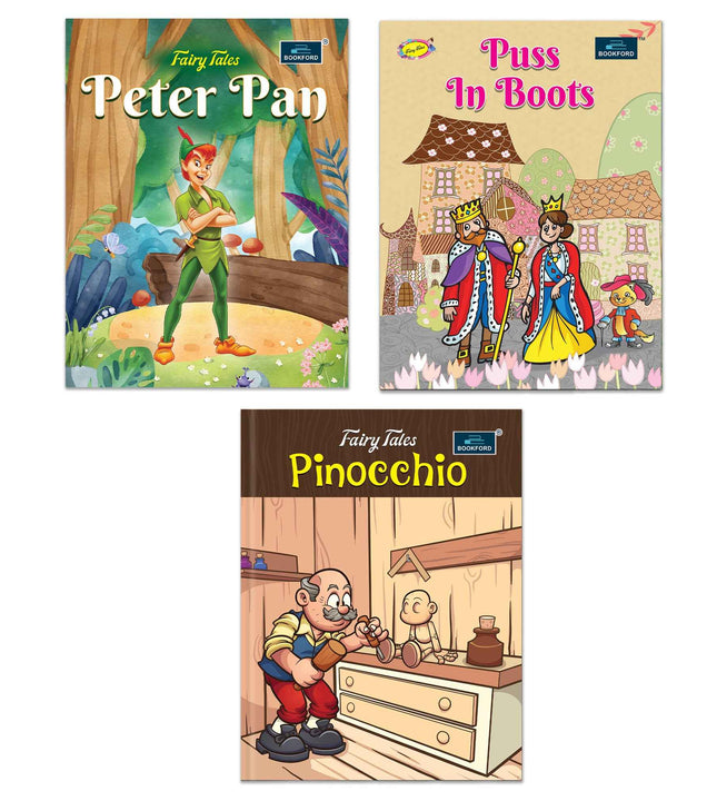 Fairy Tales for Kids (Set of 3) - Puss In Boots, Peter Pan & Pinocchio Story Books.