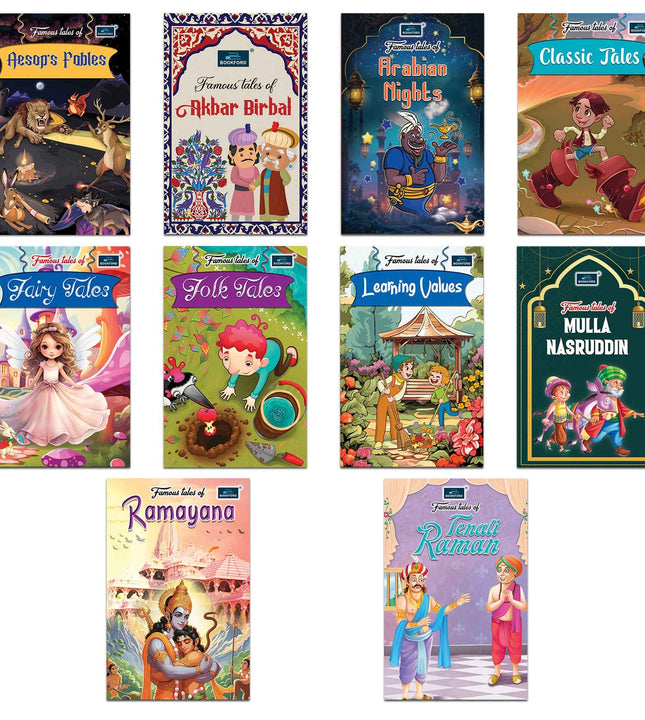 Famous Tales Set Of 10 Classic Tales, Ramayana, Learning Values, Mulla Nasruddin, Tenali Raman, Aesop'S Fables, Akbar Birbal, Folk Tales, Fairy Tales, Arabian Nights Story Books.