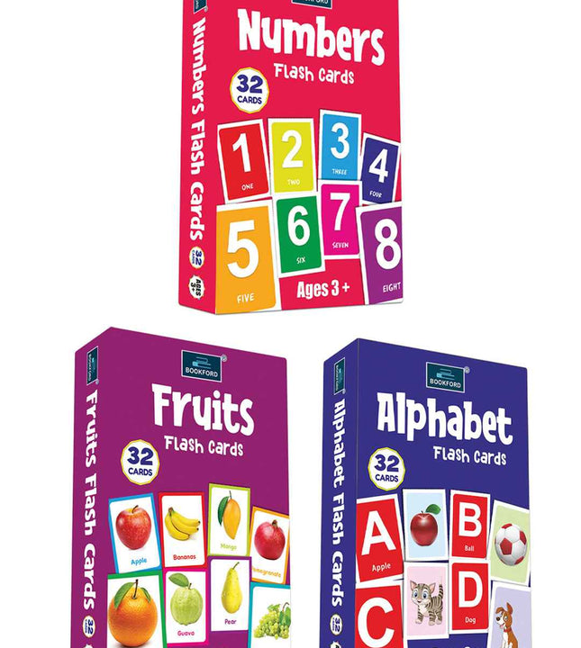 Flash Cards - Set Of 3 Multicolor Flash Cards For Kids - Alphabet , Numbers , And Fruits.