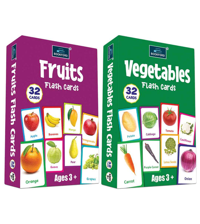 Flash Cards - Set Of 2 Multicolor Flash Cards For Kids - Fruits & Vegetables.