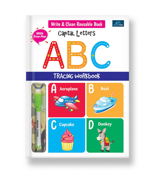 Write And Clean Reusable Book - Capital Letters ABC Tracing Workbook For Kids - Fun And Educational Tracing Activities