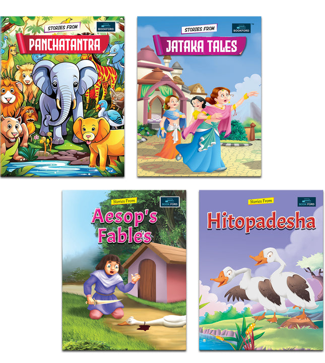 Moral stories for Kids (Set of 4) - Aesop's Fable , Jataka Tales , Panchatantra And Hitopadesha | story books for 3+ Years.
