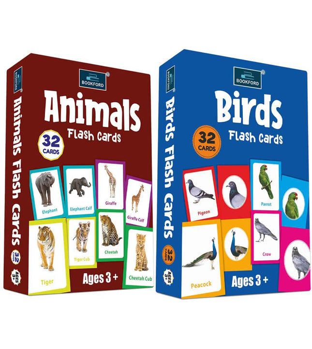 Flash Cards - Set Of 2 Multicolor Flash Cards For Kids - Animals & Birds.