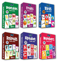 Flash Cards - Set of 6 Flash Cards for Kids - Alphabet, Numbers, Fruits, Vegetables, Animals, and Birds.