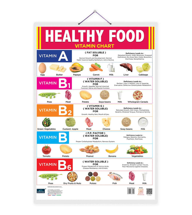 Healthy Food Vitamin Double Side Laminated Chart - Non-Tearable and Waterproof, Double Sides Printed Laminated Chart, Perfect for Homeschooling, Kindergarten and Nursery Children's.