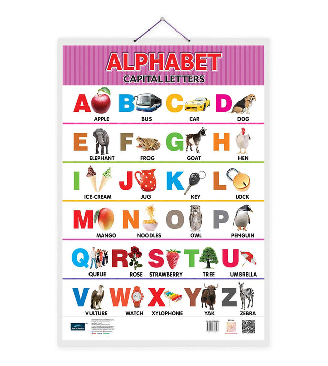 Alphabet (Capital , Small Letter) Double Side Laminated Chart- Non-Tearable and Waterproof, Double Sides Printed Laminated Chart.