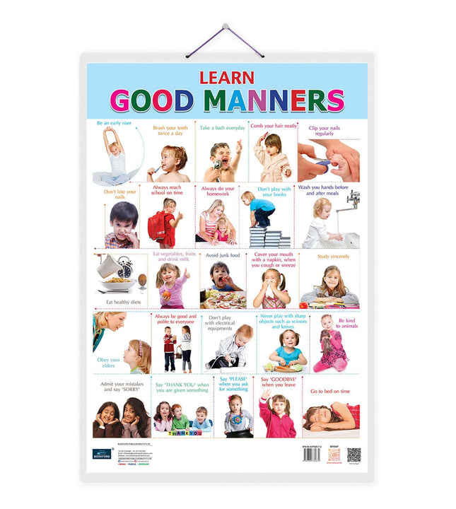 Learn Good Manners and Table Manners Double Side Laminated Chart- Non-Tearable and Waterproof, Double Sides Printed Laminated Chart, Perfect for Homeschooling, Kindergarten and Nursery Children's.
