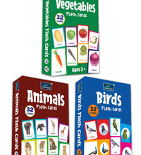 Flash Cards - Set Of 3 Multicolor Flash Cards For Kids - Vegetables, Animals, And Birds.