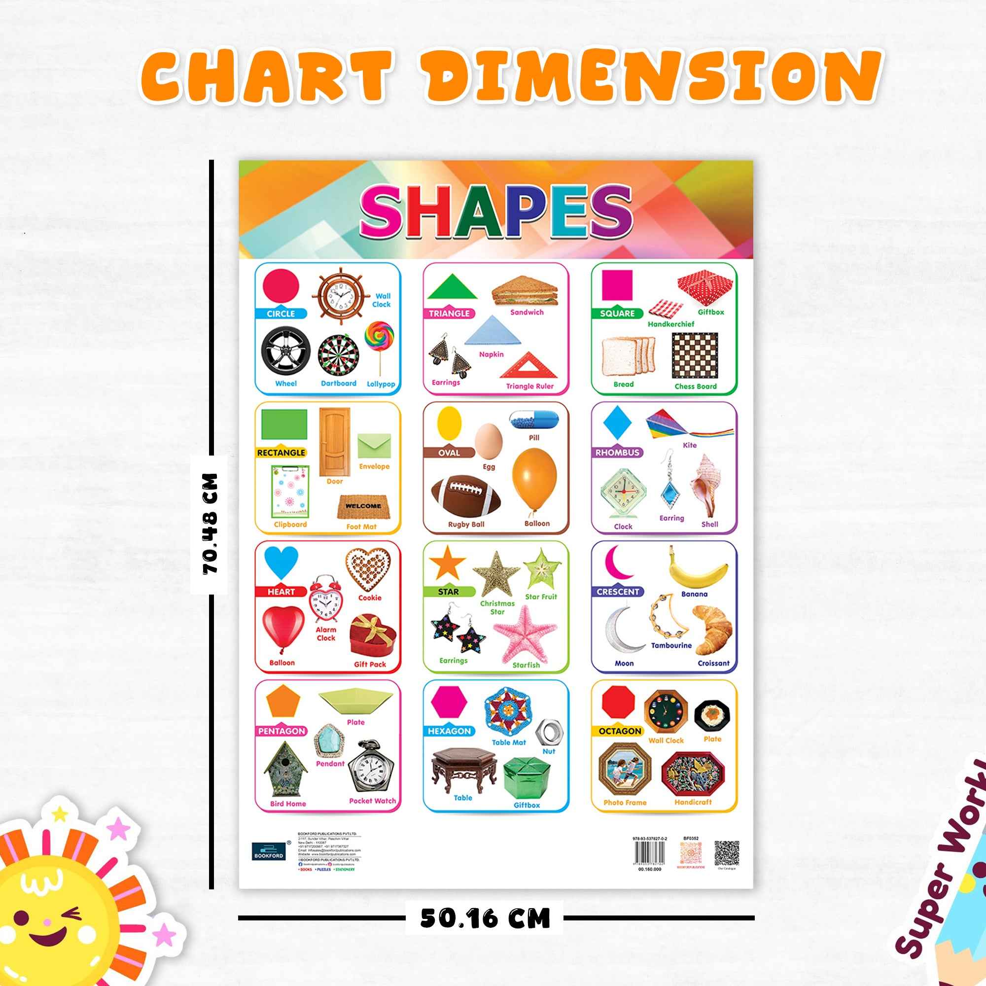 Colorable Shape Chart Colors and Shapes Double Side Laminated Chart- Non-Tearable and Waterp ...