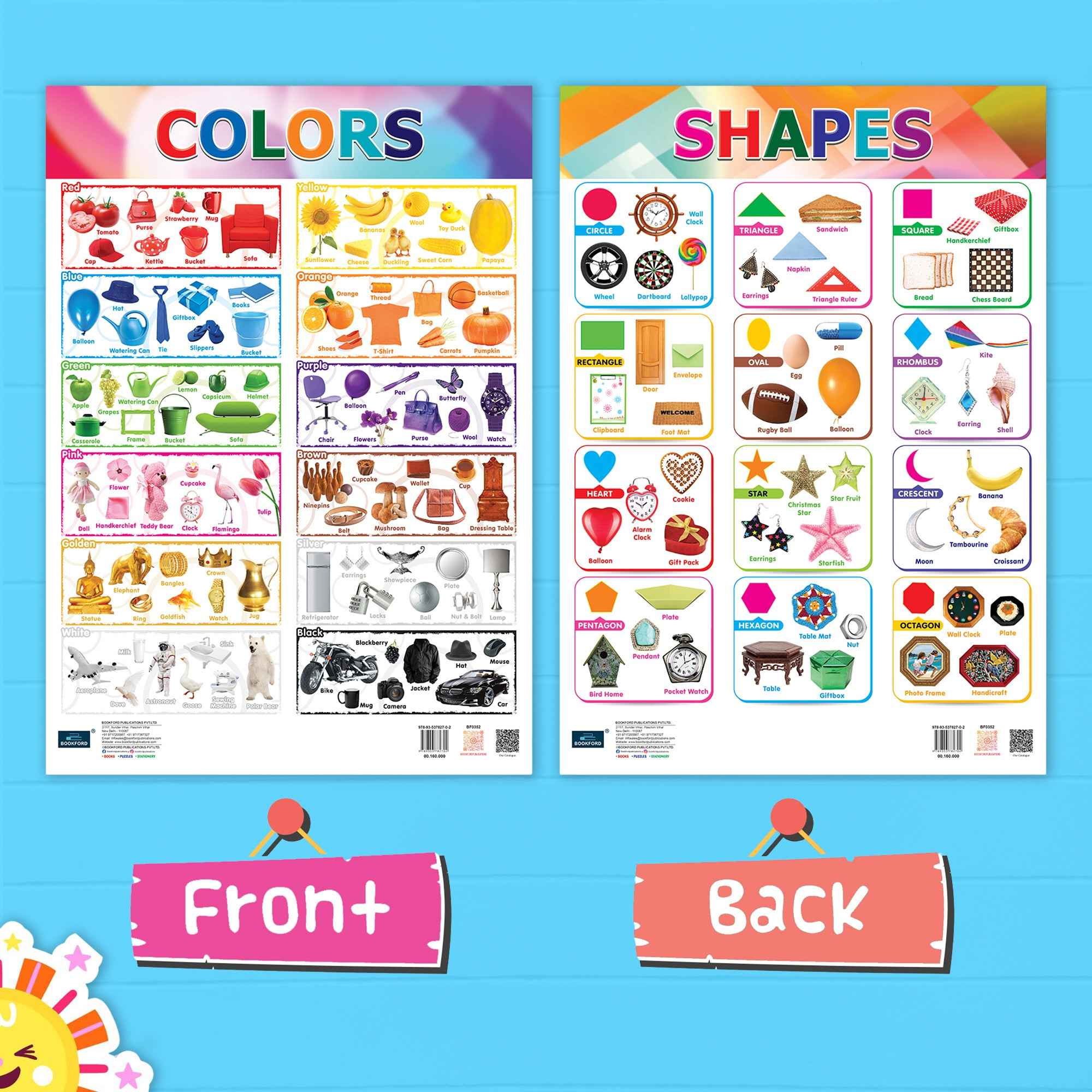 Colorable Shape Chart Colors and Shapes Double Side Laminated Chart- Non-Tearable and Waterp ...