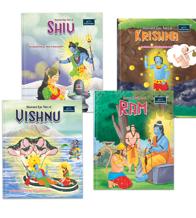 Illustrated Tales of Krishna, Vishnu, Shiv & Ram (Set of 4 Books) - Divine Legends and Sacred Adventures with Mythological Heroes Filled with Stunning Illustrations for Kids