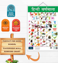 Alphabet, Hindi Varnamala and Number 1-50 Learning Chart (set of 3) for Kids.