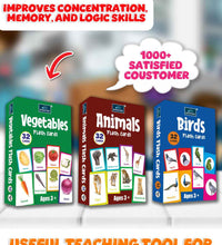 Flash Cards - Set Of 3 Multicolor Flash Cards For Kids - Vegetables, Animals, And Birds.
