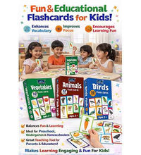 Flash Cards - Set Of 3 Multicolor Flash Cards For Kids - Vegetables, Animals, And Birds.