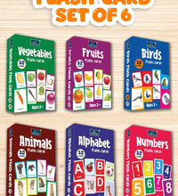 Flash Cards - Set of 6 Flash Cards for Kids - Alphabet, Numbers, Fruits, Vegetables, Animals, and Birds.