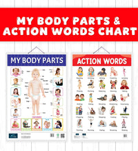 Action Words, My Body Parts Early Learning Educational Chart (set of 2) for Kids.