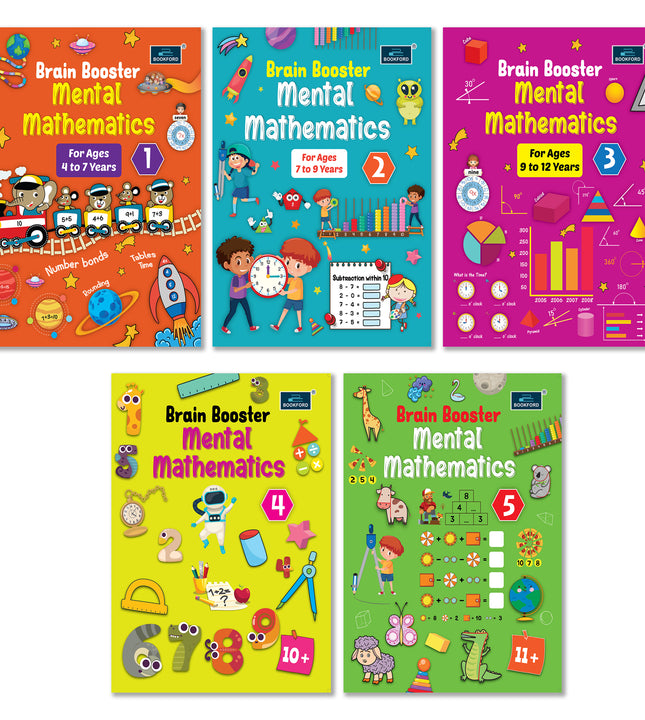 Brain Booster Mental Mathematics (Set of 5) For Kids and Childrens  - Learn Counting, Addition and Subtraction with Brain-Boosting Skills – Ages 4+ Years