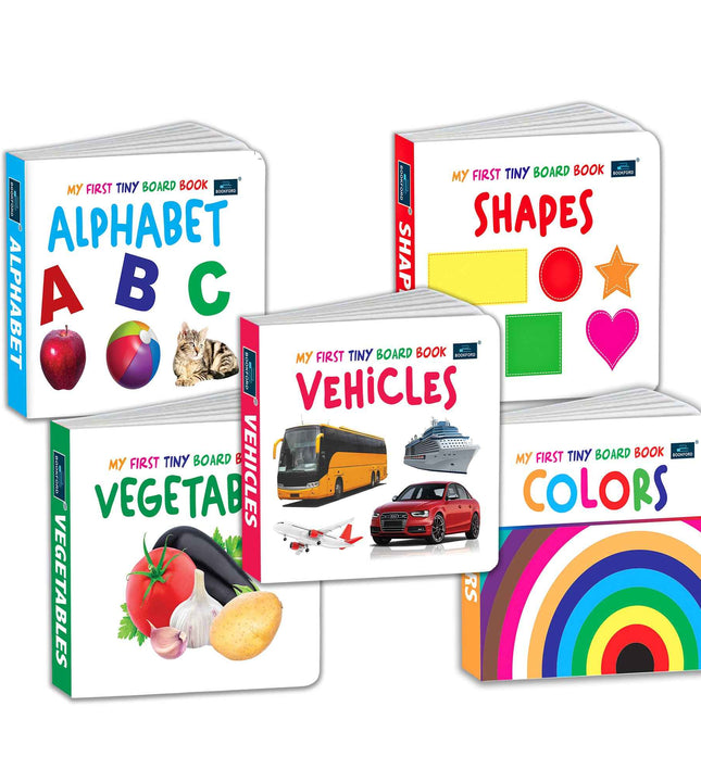 My First Tiny Board book-Vegetables, fruits, Vehicles, Colors and Shapes (Set of 5) for Kids