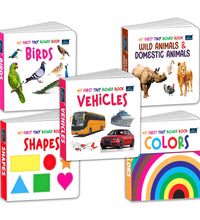 My First Tiny Board book-Wild & Domestic Animals, Birds, Colors, shapes and Vehicles (Set of 5) for Kids