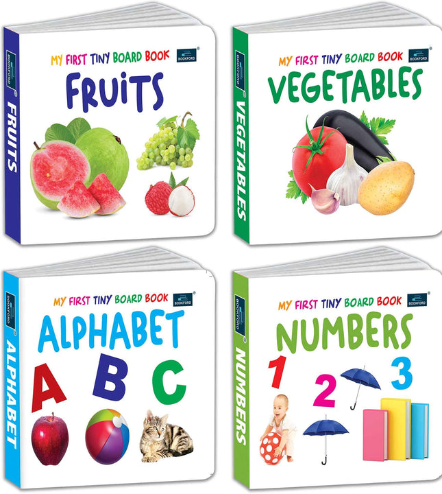 My First Tiny Board book- Numbers, Alphabet, fruits and Vegetables (Set of 4) for Kids