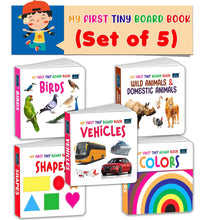 My First Tiny Board book-Wild & Domestic Animals, Birds, Colors, shapes and Vehicles (Set of 5) for Kids
