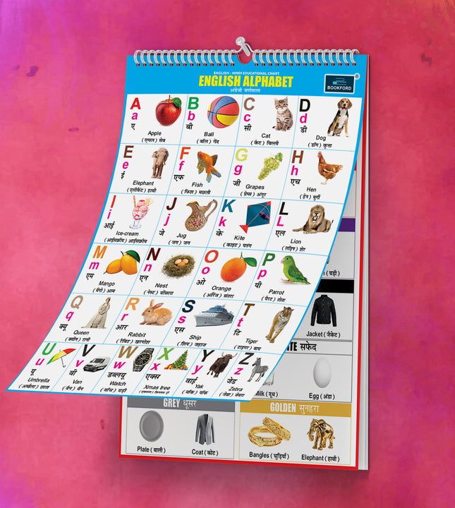 Exciting 16 in 1 ENGLISH-HINDI Educational Chart For Kids (16 Charts front back ) 36 x 50 cm - Children Spiral Wall Picture Chart