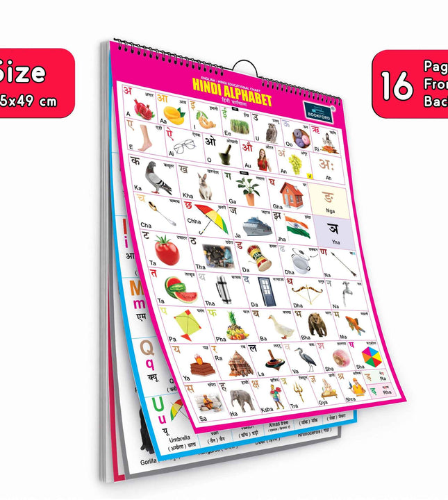 16 in 1 Hindi Varnamala Educational Chart For Kids (16 Charts front back ) 36 x 50 cm - Children Spiral Wall Picture Chart