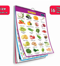 16 in 1 Vegetables Educational Chart For Kids (16 Charts front back ) 36 x 50 cm - Children Spiral Wall Picture Chart