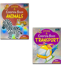 Sticker & Coloring Set of 2 - Animal & Transport Books For Kids.