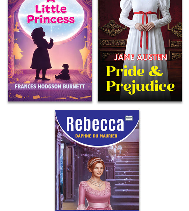 A Little Princess, Rebecca and Pride and Prejudice | Classic Fiction and Romance Book Combo | Friendship Love Courage and Timeless Literature Paperback Set
