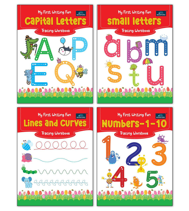 My First Writing Fun Tracing Workbook - Set Of 4 Books - Capital Letters, Small Letters, Numbers 1-10, And Lines And Curves - 3 Years To 4 Years ,