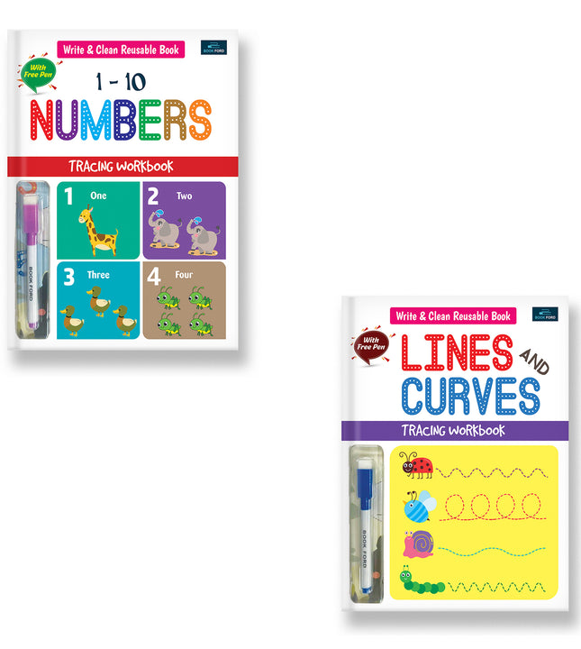 Write & Clean reusable book-set of 2 books- Numbers,Lines & Curves