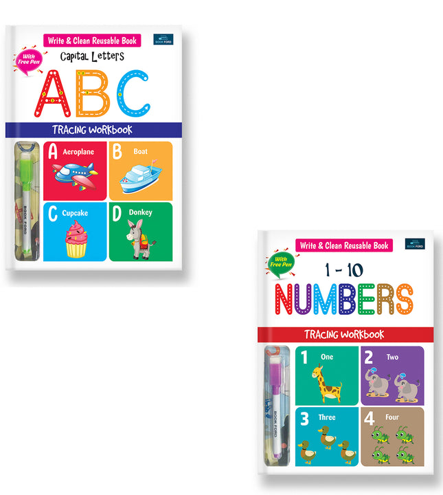 Write & Clean Reusable Book - Set Of 2 Books - Alphabet Capital Letters And Numbers