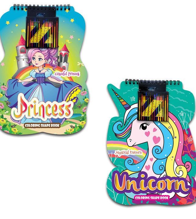 Princess And Unicorn Coloring Shape Book For Kids Set Of 2