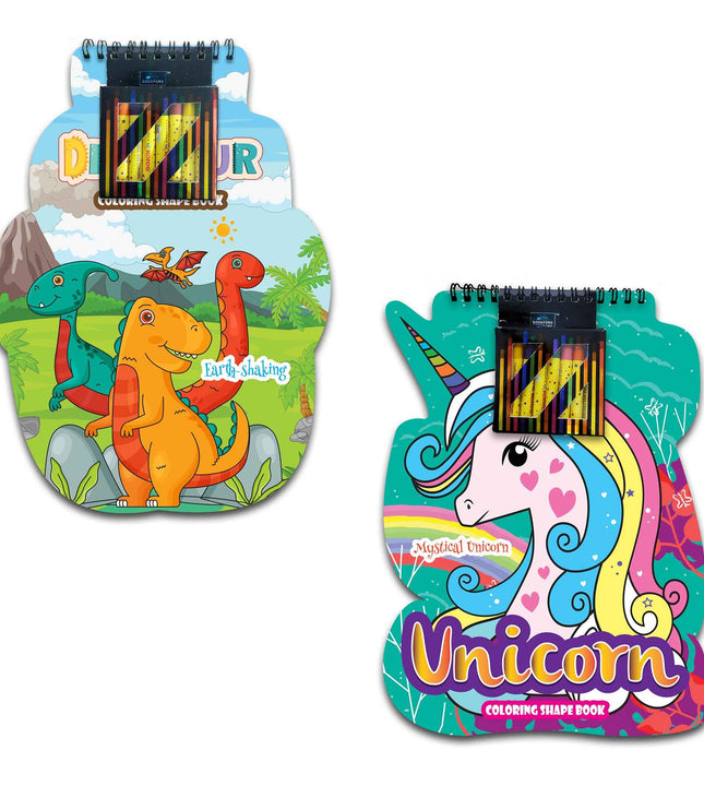 Dinosaur And Unicorn Coloring Shape Book For Kids Set Of 2