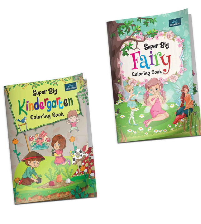 Super Big Coloring Book - Fairy And Kindergarten Book For Kids Set Of 2
