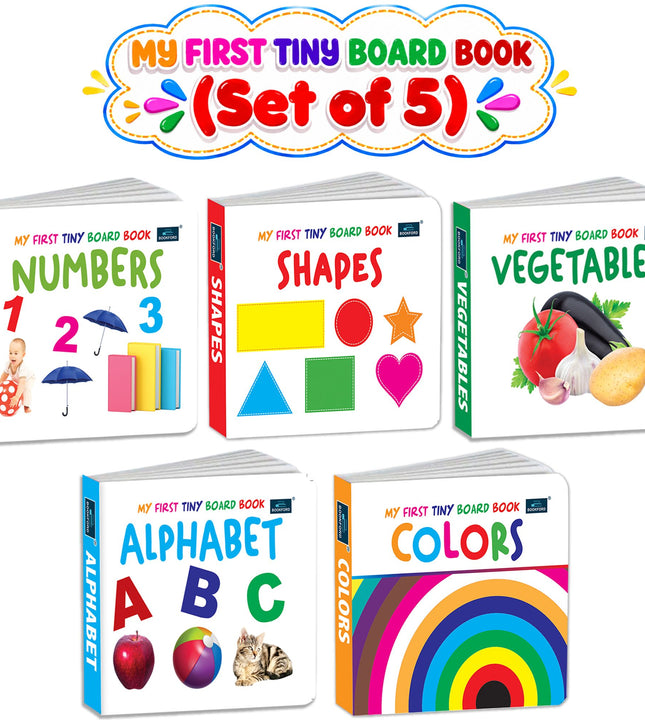 My First Tiny Board Books Set of 5 | Alphabet,Numbers,Colors,Shapes and Vegetables | Early Learning Educational Board Book Collection for Kids