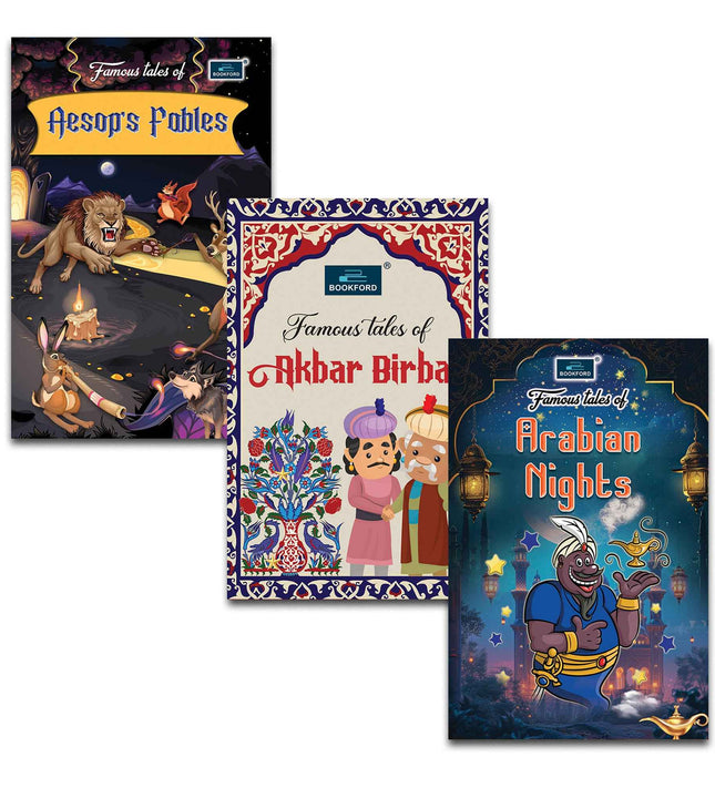 Famous Tales for Kids (Set of 3) Aesop's Fables, Akbar Birbal & Arabian Nights - Classic Stories of Wit, Wisdom, and Adventure