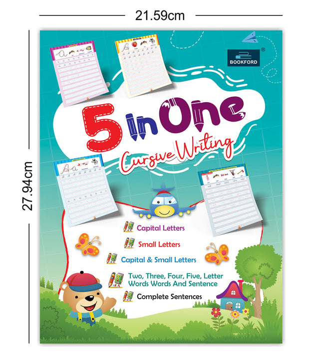 Practice Book Of 5-in-One Cursive Writing - Master The Art Of Beautiful Handwriting