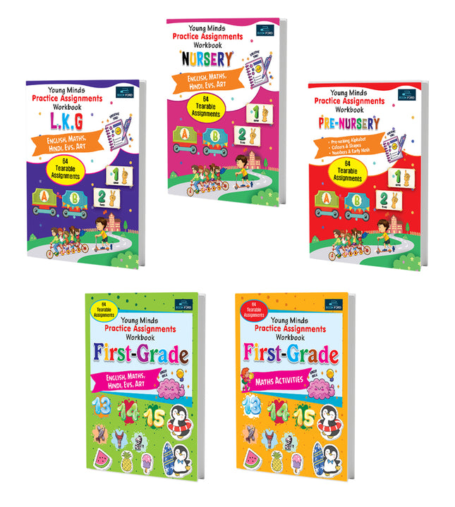 Kids Book of Practice Assignments (Set of 5) - Hindi , English , Maths , EVS And Art