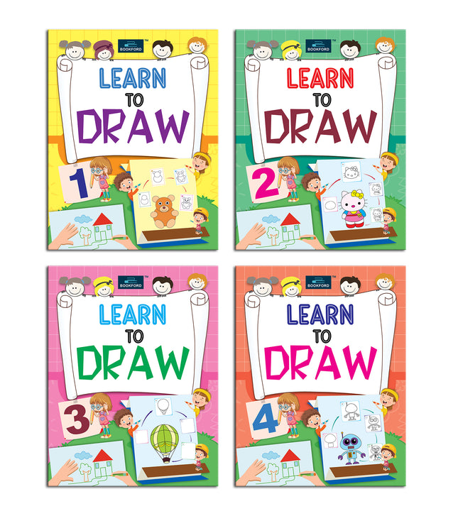 BOOKFORD Learn to Draw & Copy Coloring Books for Kids - (Set of 4) Drawing & Activity Books with Fun, Easy Sketches to Trace, Color & Learn | Ideal for Toddlers, Preschoolers & Kids Ages 3-8