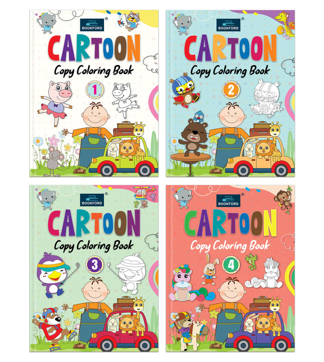 Cartoon Copy Coloring Book For Kids With 64 Pages(Set Of 4)- Fun, Educational, Colorful Imagery, Engaging Activities, and Hours of Entertainment Drawing Books For Kids.