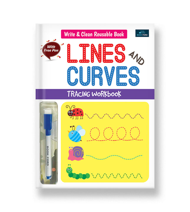 Lines and Curves Write and Clean Reusable Book for kids, Childrens and Toddlers - Early Tracing Workbook, Fun Pattern and activities, Mazes, Puzzle Games - Ages 2+ Years: English