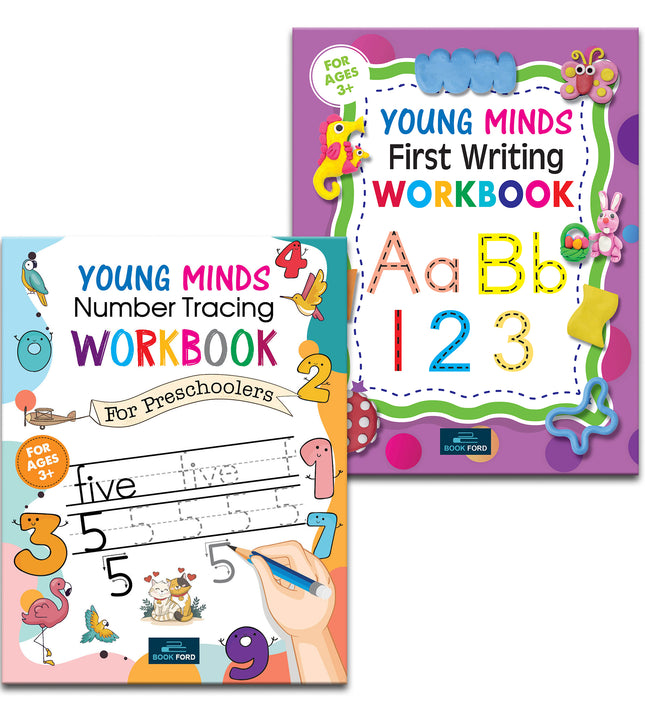 Young Minds Writing Books For Kids - Set Of 2 Books - Numbers Tracing And First Writing Book ,