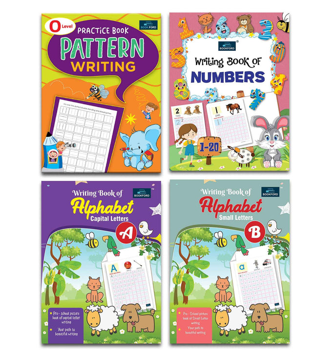 Writing Practice Book For Kids - Set Of 4 Books - Alphabet Capital Letters , Alphabet Small Letters , Writing Book Of Numbers 1-20 , And 