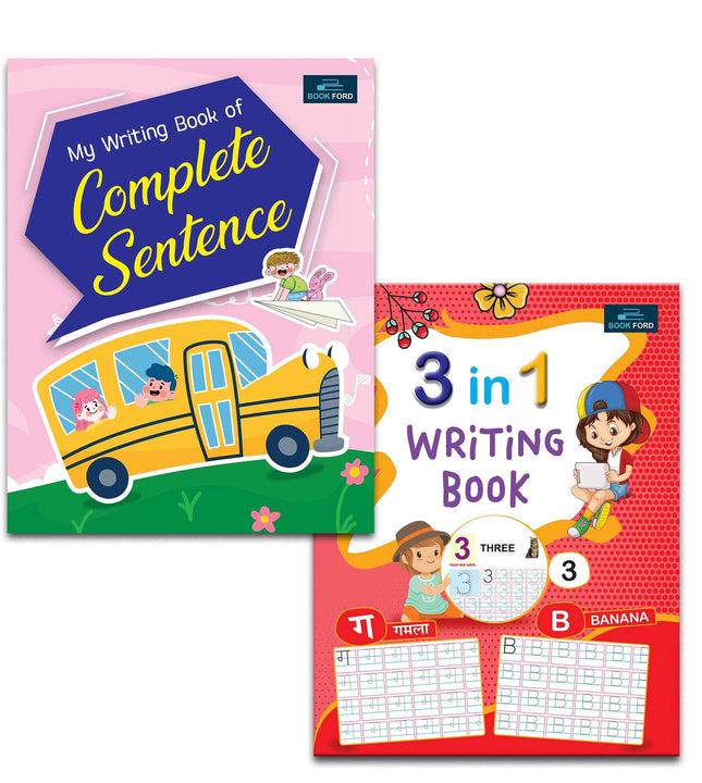 My First Reading And Writing Book For Kids - Set Of 2 Books - 3 In 1 Writing Book And My Writing Book Of Complete Sentence - 2 Years To 5 Years Kids