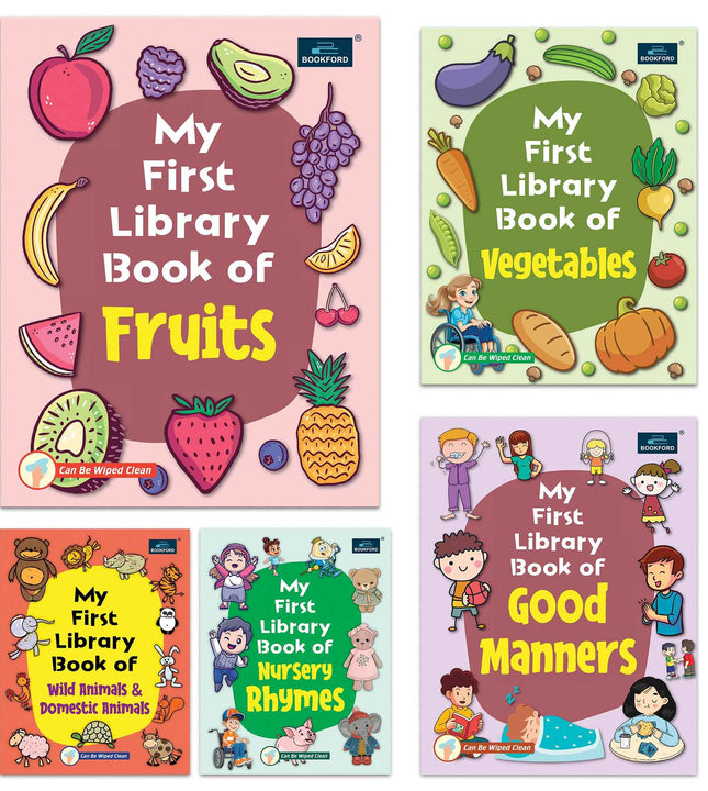 My First Library Books - Set of 5 Books - Fruits, Vegetables, Wild Animals & Domestic Animals, Good Manners, and Nursery Rhymes For Kids