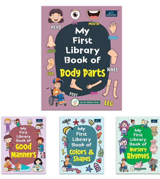 My First Library Books - Set Of 4 Books - Colors & Shapes, Body Parts, Good Manners, And Nursery Rhymes For Kids