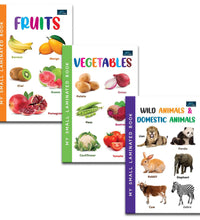 My Small Laminated Books - Set Of 3 Books - Fruits , Vegetables, Wild Animals And Domestic Animals For Kids ,